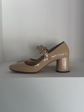 Prada Patent Leather Mary Jane Heels in Tan